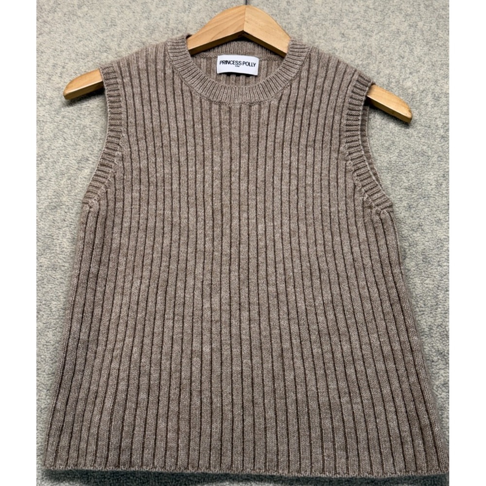 Princess Polly Womens Jessabell Rib Sleeveless Sweater Top Mocha Crewneck S/M
